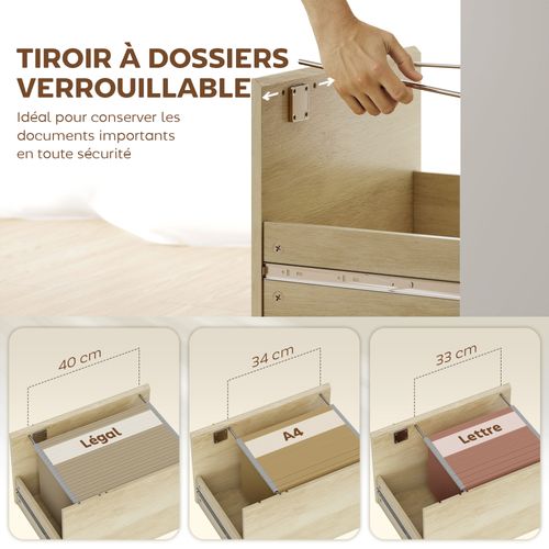 Bureau D'ordinateur Avec Bibliothèque Et Tiroir Verrouillable, 126x50x109cm, Chêne Et Blanc