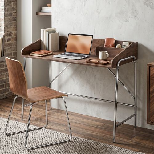 Bureau Informatique, Bureau D'ordinateur 109x57x91cm Avec Rebord De Sécurité, Noyer