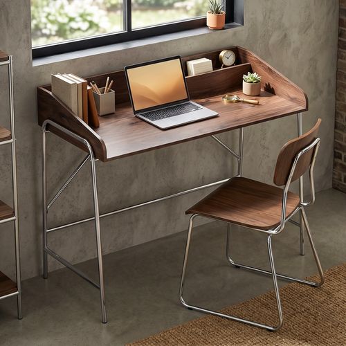 Bureau Informatique, Bureau D'ordinateur 109x57x91cm Avec Rebord De Sécurité, Noyer