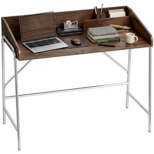 Bureau Informatique, Bureau D'ordinateur 109x57x91cm Avec Rebord De Sécurité, Noyer