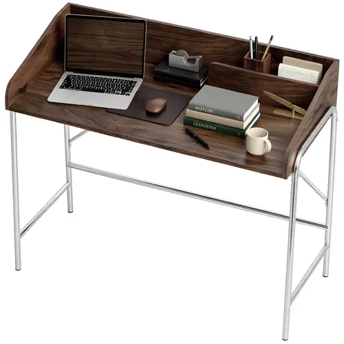 Bureau Informatique, Bureau D'ordinateur 109x57x91cm Avec Rebord De Sécurité, Noyer