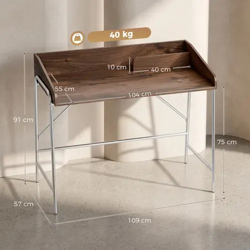 Bureau Informatique, Bureau D'ordinateur 109x57x91cm Avec Rebord De Sécurité, Noyer