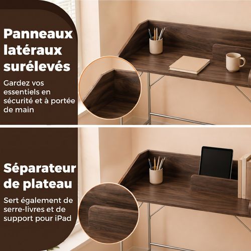 Bureau Informatique, Bureau D'ordinateur 109x57x91cm Avec Rebord De Sécurité, Noyer