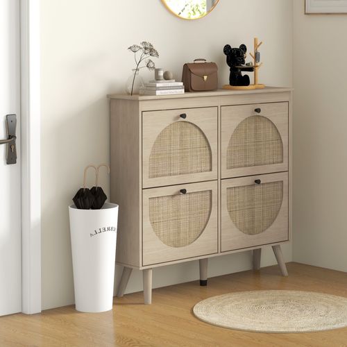Meuble À Chaussures, Armoire À Chaussures 20 Paires Pieds En Bois Massif 105x24x97,5 Cm Naturel