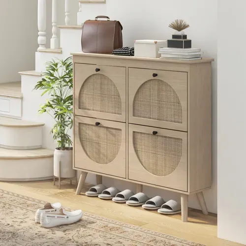 Meuble À Chaussures, Armoire À Chaussures 20 Paires Pieds En Bois Massif 105x24x97,5 Cm Naturel