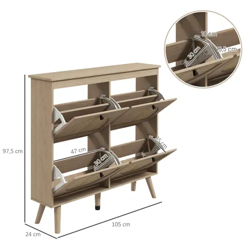 Meuble À Chaussures, Armoire À Chaussures 20 Paires Pieds En Bois Massif 105x24x97,5 Cm Naturel