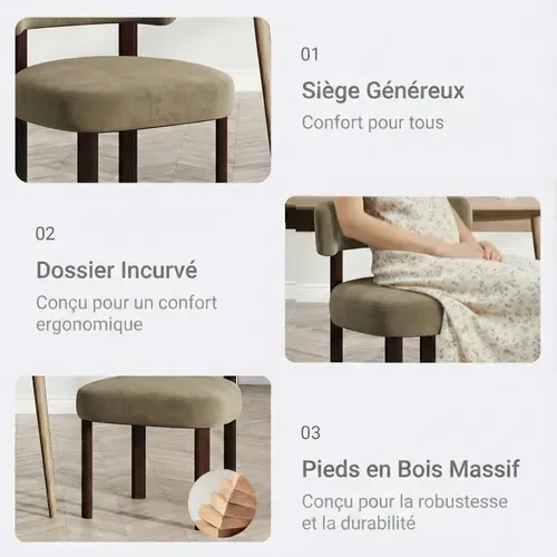 Lot De 2 Chaises Salle à Manger En Bois Massif, Design épuré Et Chaleureux, Marron