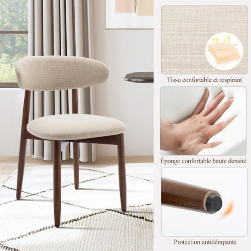 Lot De 2 Chaises De Salle à Manger, Assise En Mousse Haute Densité, Dossier Ergonomique, Beige