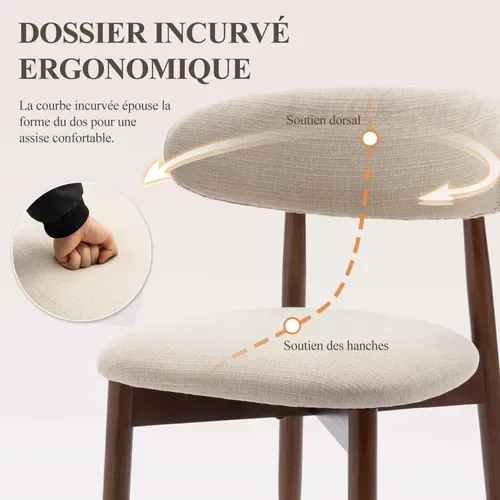 Lot De 2 Chaises De Salle à Manger, Assise En Mousse Haute Densité, Dossier Ergonomique, Beige