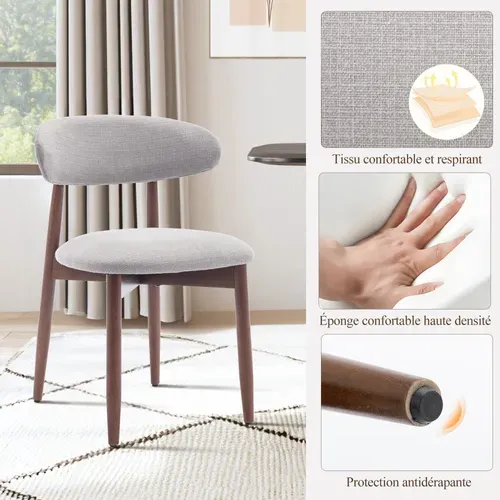 Lot De 2 Chaises De Salle à Manger, Assise En Mousse Haute Densité, Dossier Ergonomique, Gris