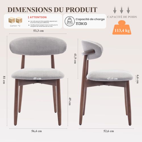 Lot De 2 Chaises De Salle à Manger, Assise En Mousse Haute Densité, Dossier Ergonomique, Gris