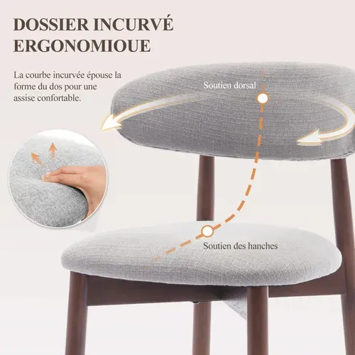 Lot De 2 Chaises De Salle à Manger, Assise En Mousse Haute Densité, Dossier Ergonomique, Gris