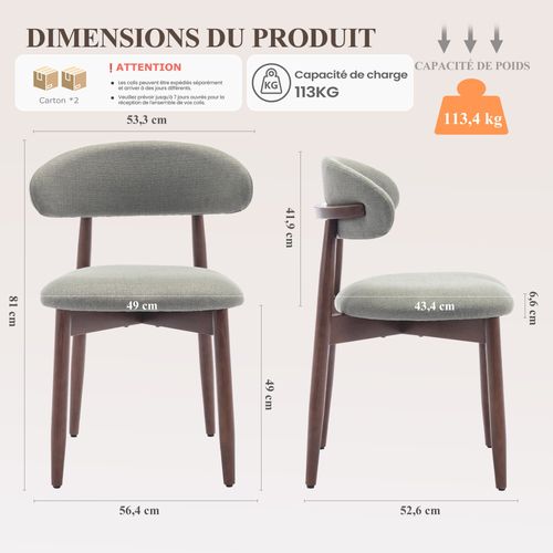 Lot De 2 Chaises De Salle à Manger, Assise En Mousse Haute Densité, Dossier Ergonomique, Vert