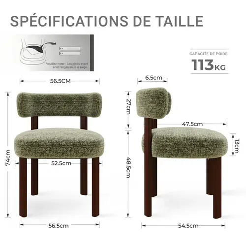 Lot De 2 Chaises Salle à Manger En Bois Massif, Design épuré Et Chaleureux, Vert