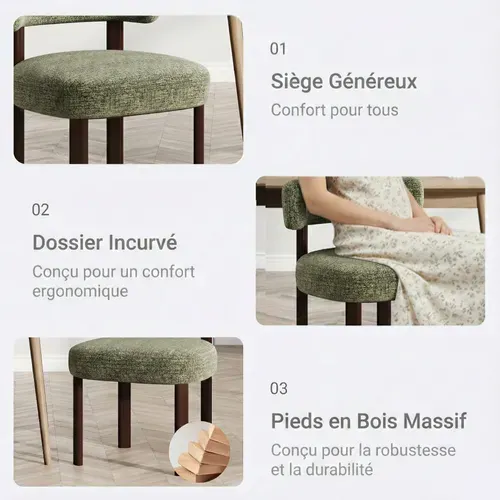 Lot De 2 Chaises Salle à Manger En Bois Massif, Design épuré Et Chaleureux, Vert