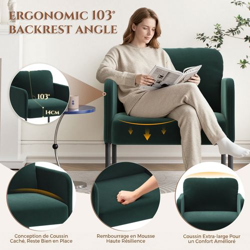 Fauteuil Fixe En Tissu Avec Pieds En Métal Fin, Vert