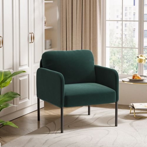 Fauteuil Fixe En Tissu Avec Pieds En Métal Fin, Vert