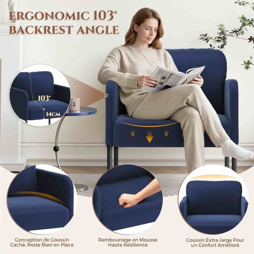 Fauteuil Fixe En Tissu Avec Pieds En Métal Fin, Bleu