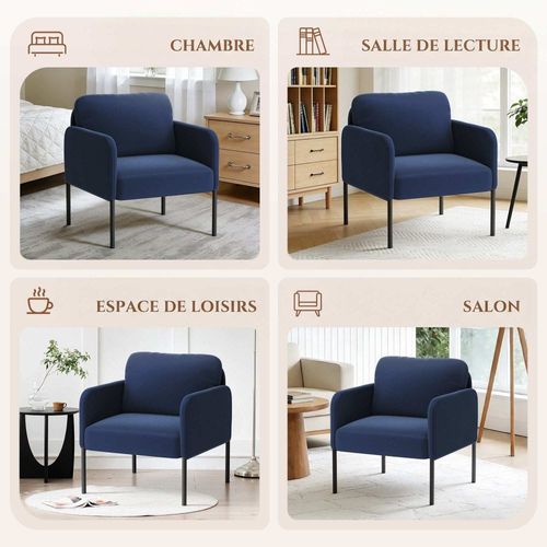 Fauteuil Fixe En Tissu Avec Pieds En Métal Fin, Bleu