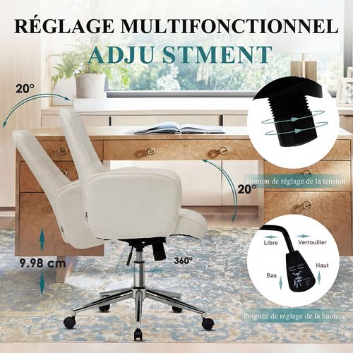 Chaise De Bureau Ergonomique à Dossier Haut En Forme De Coquille, Hauteur Réglable,beige