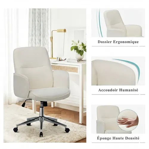Chaise De Bureau Ergonomique à Dossier Haut En Forme De Coquille, Hauteur Réglable,beige