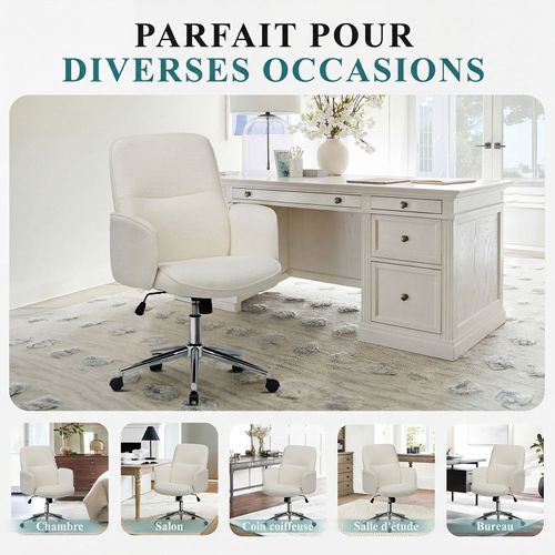 Chaise De Bureau Ergonomique à Dossier Haut En Forme De Coquille, Hauteur Réglable,beige