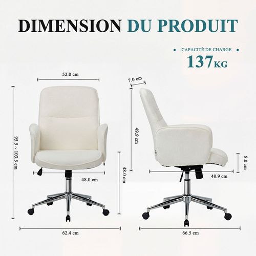 Chaise De Bureau Ergonomique à Dossier Haut En Forme De Coquille, Hauteur Réglable,beige