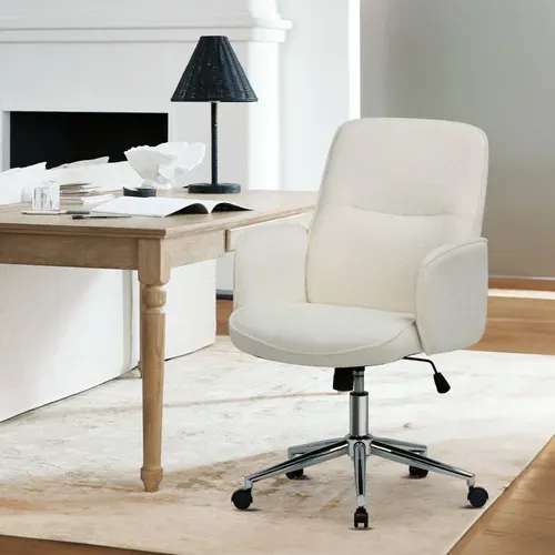 Chaise De Bureau Ergonomique à Dossier Haut En Forme De Coquille, Hauteur Réglable,beige