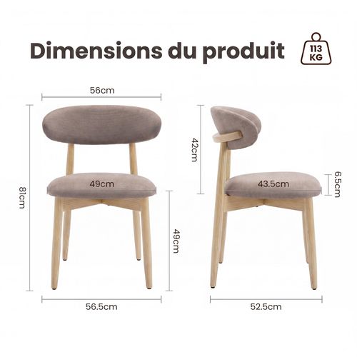 Lot De 2 Chaises En Bois Massif, Style Nordique, Pour Salle à Manger Et Cuisine, Marron
