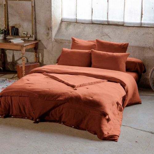 Housse De Couette 240x260 Gaze De Coton Terracotta