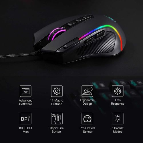Souris Gamer M612 Predator Rgb Filaire 8000 Dpi 11 Boutons Programmables Et 5 Modes Rétroéclairés