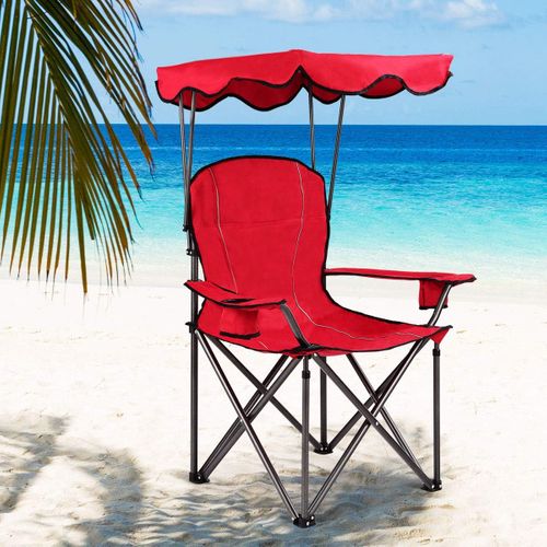 Chaise De Camping Avec Parasol, Chaise De Plage Pliante Avec Porte-gobelet, Accoudoir Rembourré