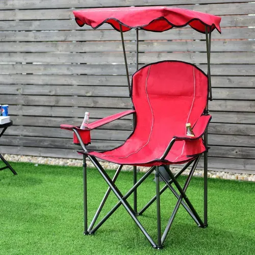 Chaise De Camping Avec Parasol, Chaise De Plage Pliante Avec Porte-gobelet, Accoudoir Rembourré