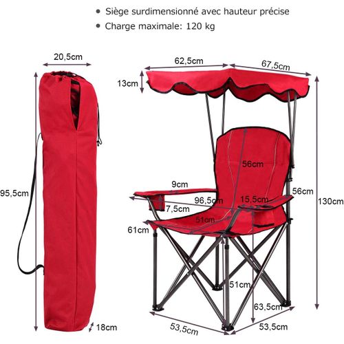 Chaise De Camping Avec Parasol, Chaise De Plage Pliante Avec Porte-gobelet, Accoudoir Rembourré