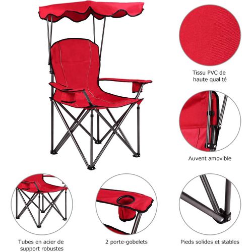 Chaise De Camping Avec Parasol, Chaise De Plage Pliante Avec Porte-gobelet, Accoudoir Rembourré