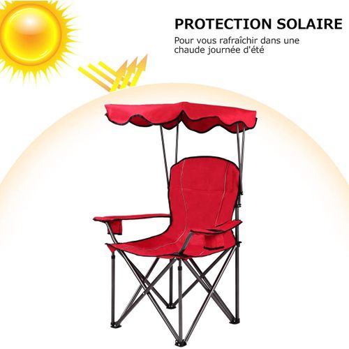 Chaise De Camping Avec Parasol, Chaise De Plage Pliante Avec Porte-gobelet, Accoudoir Rembourré