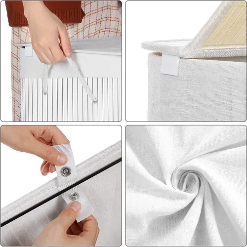 Panier à Linge Avec Couvercle, Corbeille à Linge En Bambou, 2 Compartiments De Tri, Sac Amovible