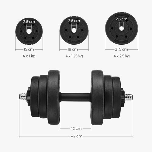 Lot De 2 Haltères Courts 12 Disques Poids Ajustables Jusqu’à 20 Kg Revêtement Plastique