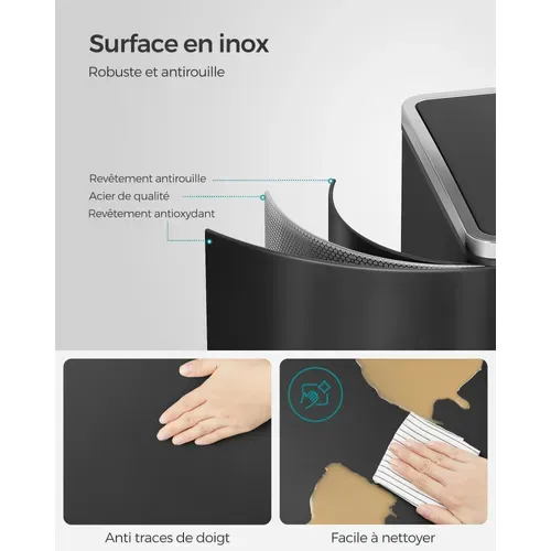 Poubelle Cuisine Tri Sélectif 2 X 30l, 2 Seaux En Plasatique, Avec 15 Sacs Poubelles, Noir