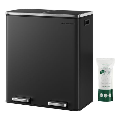 Poubelle Cuisine Tri Sélectif 2 X 30l, 2 Seaux En Plasatique, Avec 15 Sacs Poubelles, Noir