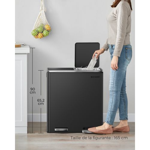 Poubelle Cuisine Tri Sélectif 2 X 30l, 2 Seaux En Plasatique, Avec 15 Sacs Poubelles, Noir