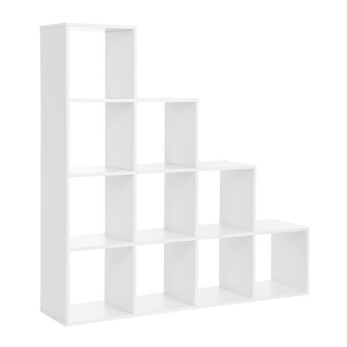 Bibliothèque, Étagère Escalier  10 Compartiments, 129, 5 X 129, 5 X 29 Cm, Blanc