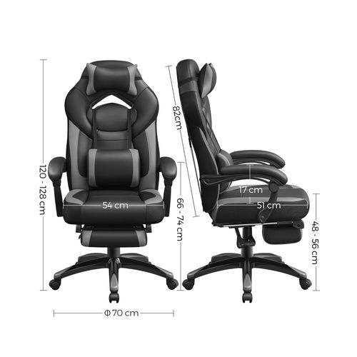 Fauteuil Gamer Ergonomique, Capacité De Charge 150 Kg, Gris Et Noir