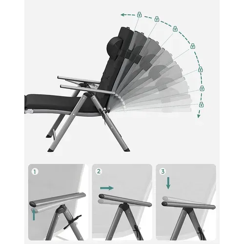 Bain De Soleil Avec Matelas D’un Épaisseur De 6 Cm, En Alu Anti-rouille, Charge Max 150 Kg, Noir