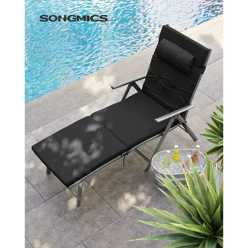 Bain De Soleil Avec Matelas D’un Épaisseur De 6 Cm, En Alu Anti-rouille, Charge Max 150 Kg, Noir