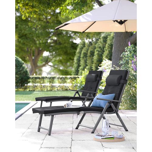 Bain De Soleil Avec Matelas D’un Épaisseur De 6 Cm, En Alu Anti-rouille, Charge Max 150 Kg, Noir