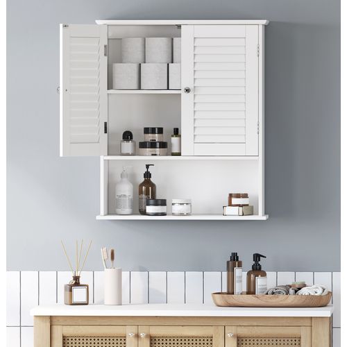 Meuble Mural, Armoire De Salle De Bain, 60 X 20 X 70 Cm, 2 Portes Et Étagère Ouverte, Blanc