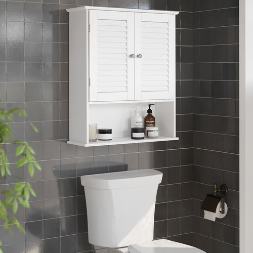 Meuble Mural, Armoire De Salle De Bain, 60 X 20 X 70 Cm, 2 Portes Et Étagère Ouverte, Blanc