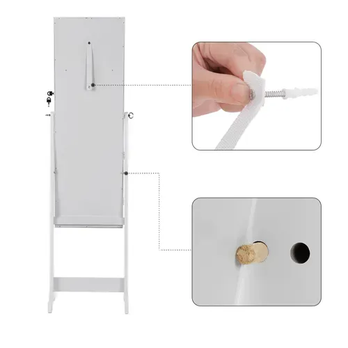 Armoire à Bijoux LED Sur Pieds Avec Serrure Miroir Toute-longueur 4 étagères 2 Tiroirs Blanc