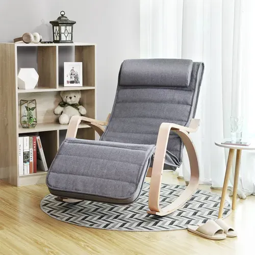 Fauteuil à Bascule, Rocking Chair, Avec Repose-pied, Gris